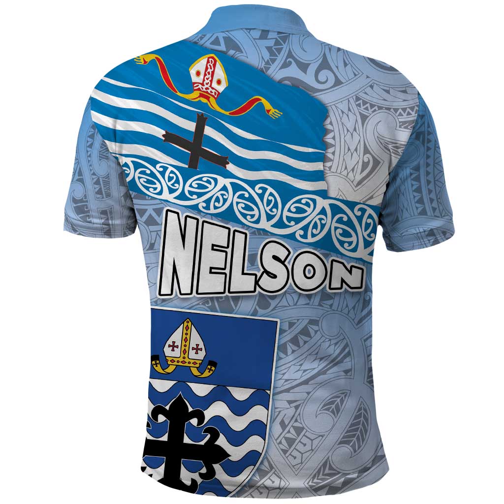 New Zealand Nelson Polo Shirt Nelson's Flag and Seal - Maori Art Tattoo - Vibe Hoodie Shop