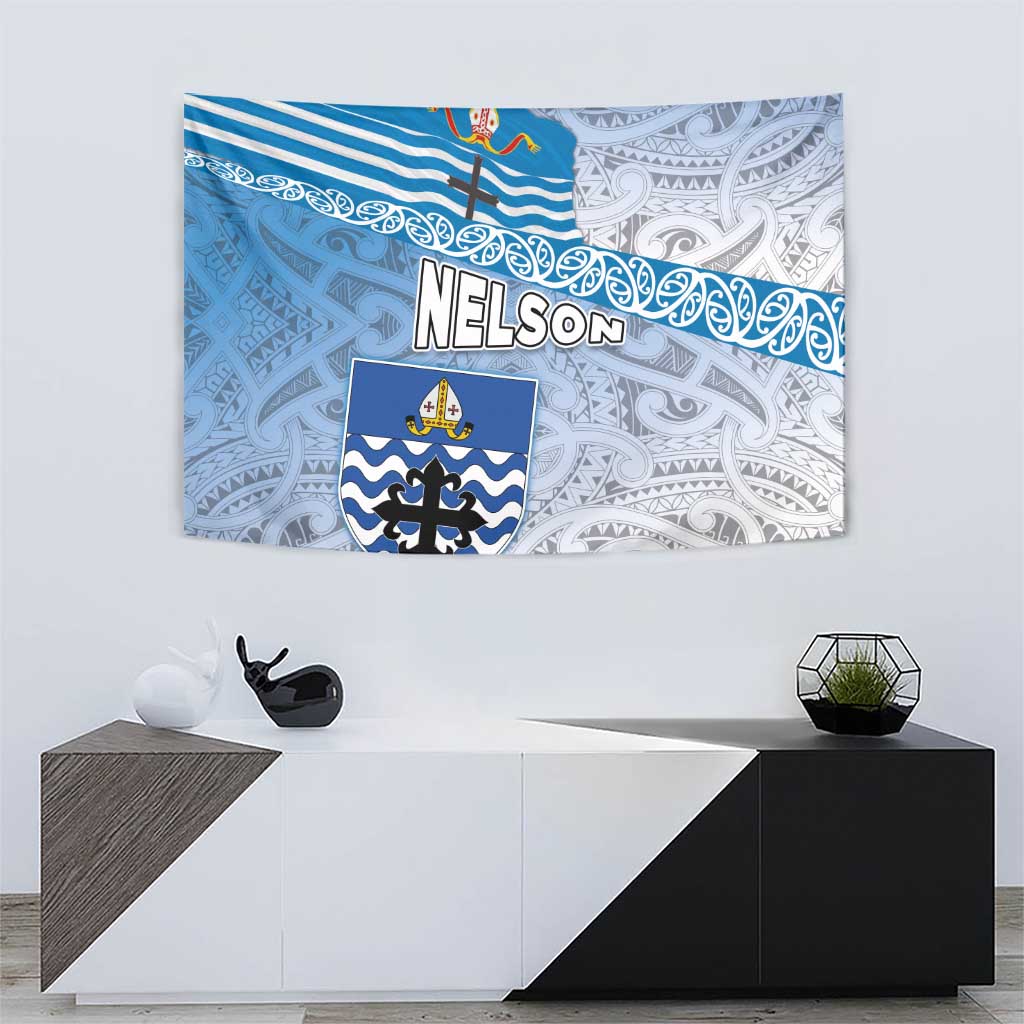 New Zealand Nelson Tapestry Nelson's Flag and Seal - Maori Art Tattoo - Vibe Hoodie Shop