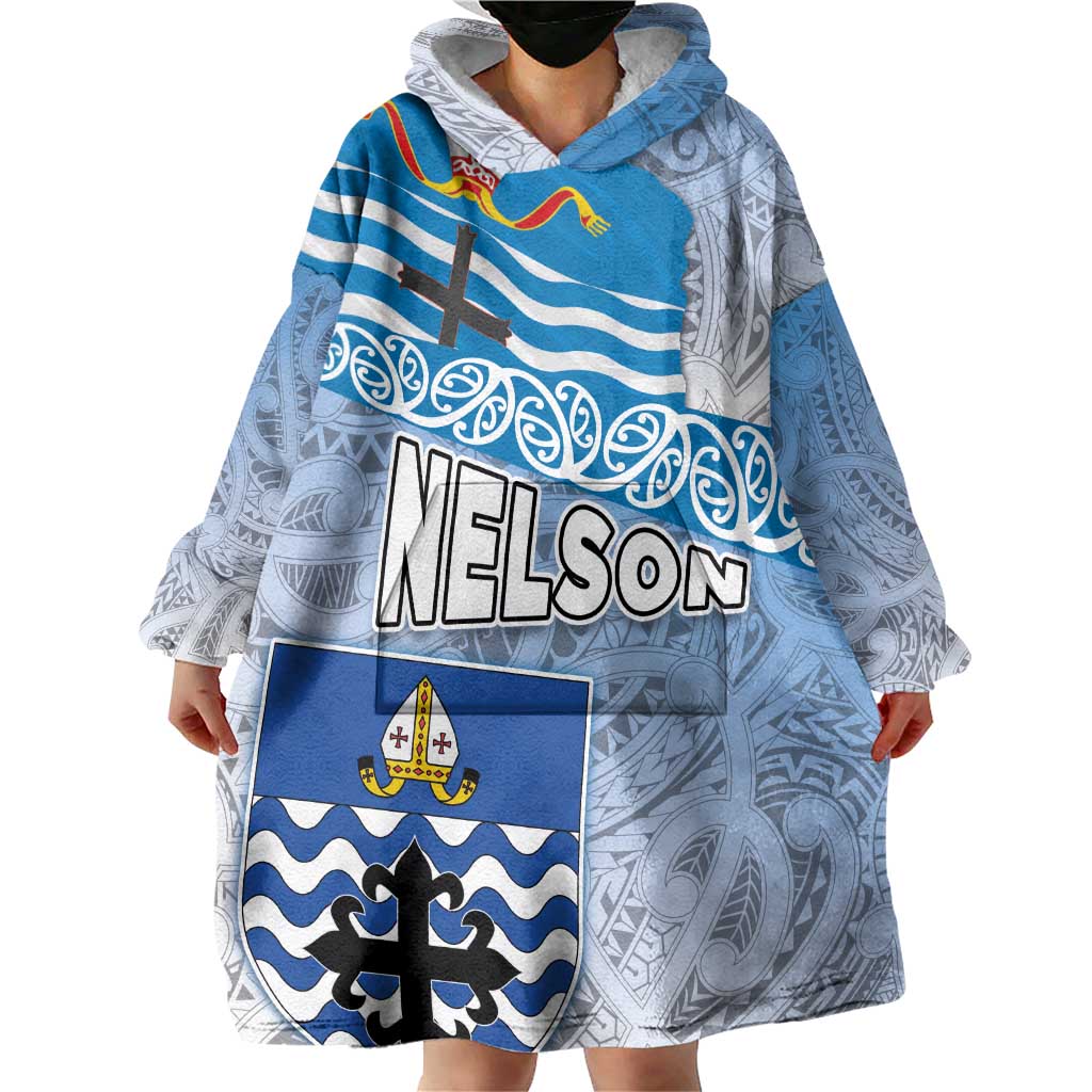 New Zealand Nelson Wearable Blanket Hoodie Nelson's Flag and Seal - Maori Art Tattoo - Vibe Hoodie Shop