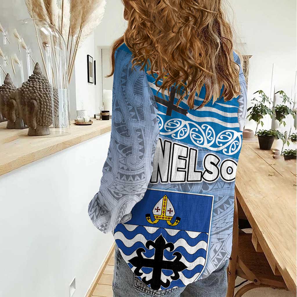 New Zealand Nelson Women Casual Shirt Nelson's Flag and Seal - Maori Art Tattoo - Vibe Hoodie Shop