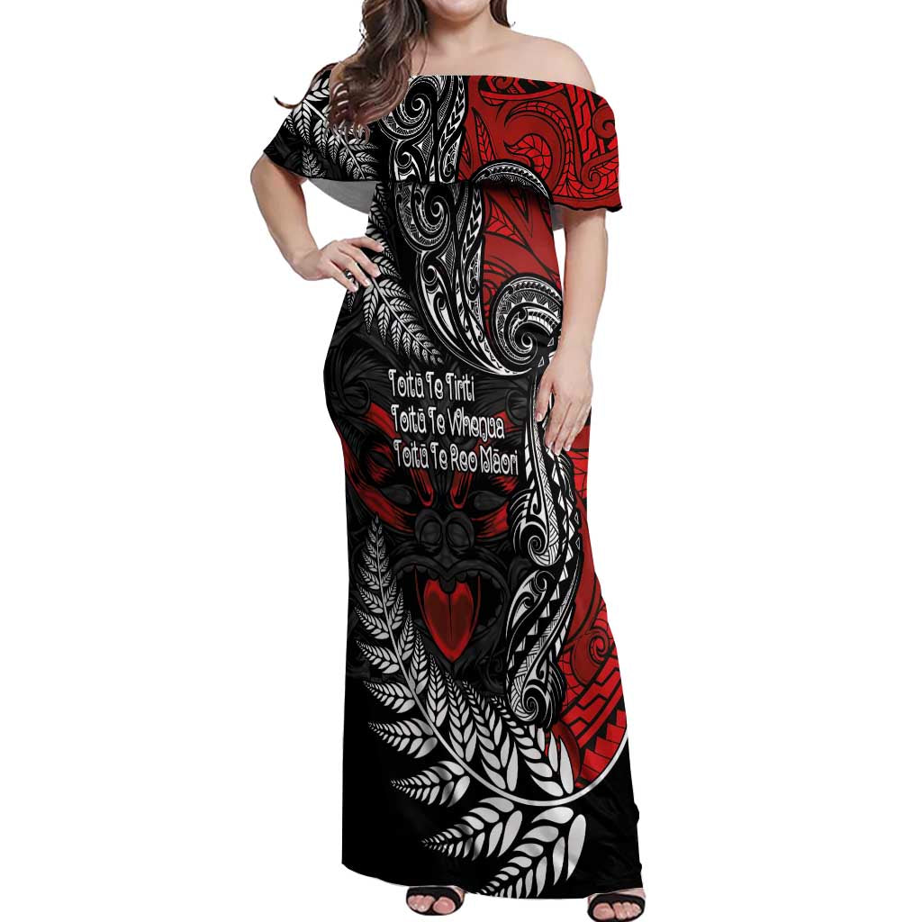 Aotearoa Toitu Te Tiriti Off Shoulder Maxi Dress New Zealand Honour the Treaty - Te Tiriti Is Us