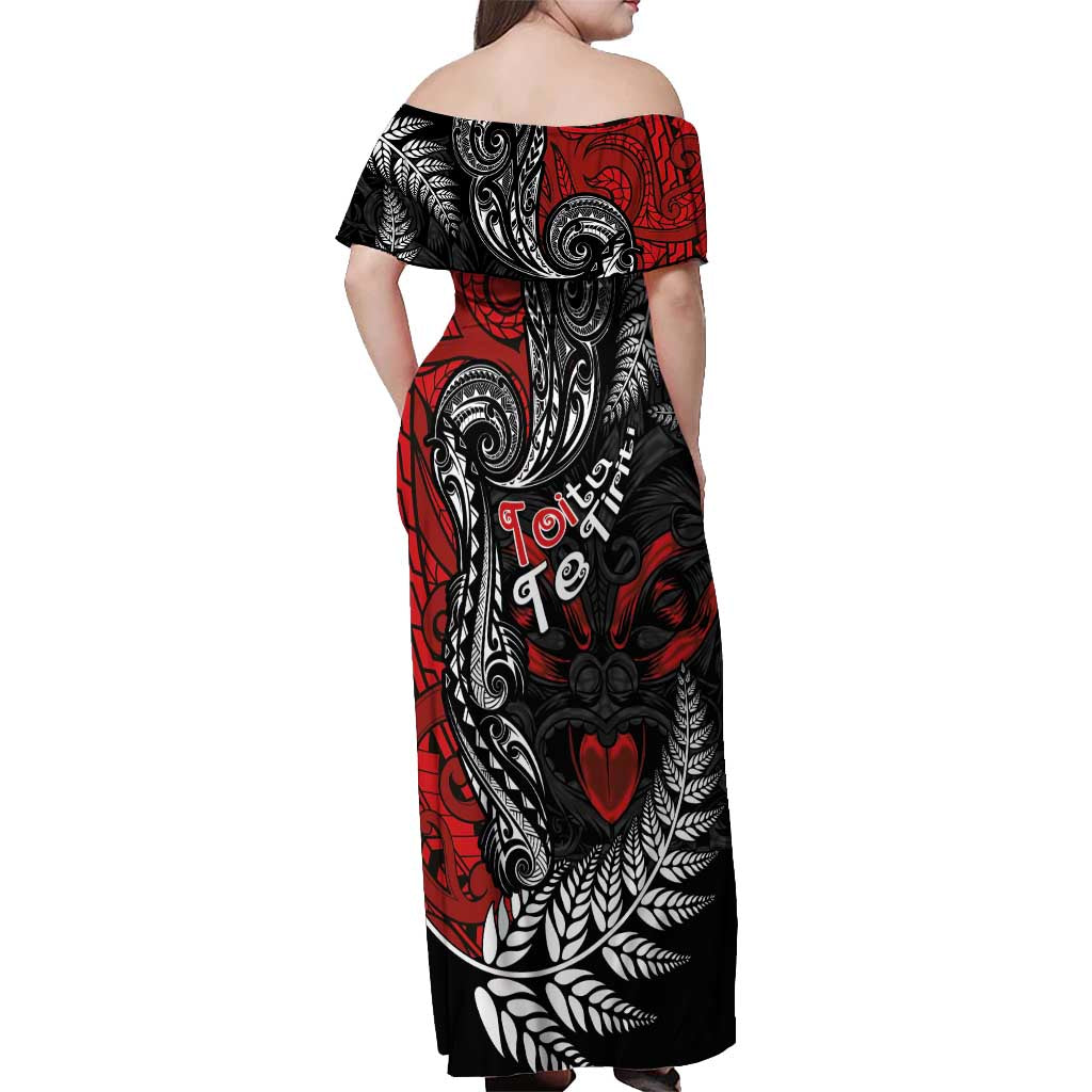 Aotearoa Toitu Te Tiriti Off Shoulder Maxi Dress New Zealand Honour the Treaty - Te Tiriti Is Us