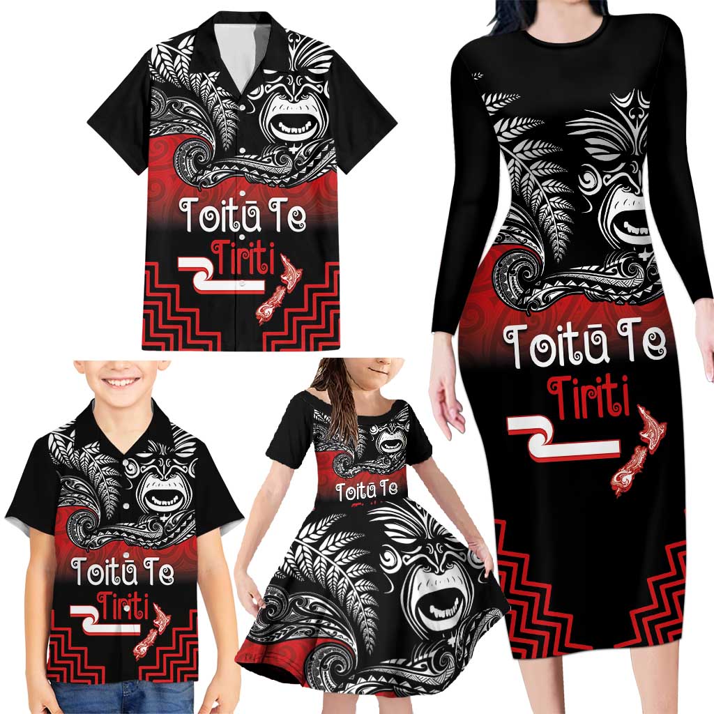 Aotearoa Toitu Te Tiriti Family Matching Long Sleeve Bodycon Dress and Hawaiian Shirt New Zealand Honour the Treaty - Fight Together