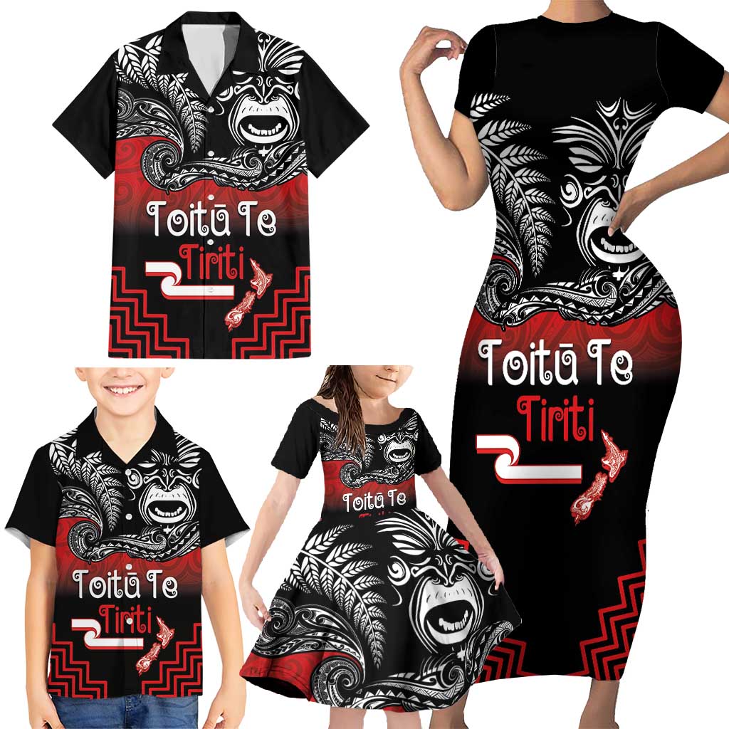 Aotearoa Toitu Te Tiriti Family Matching Short Sleeve Bodycon Dress and Hawaiian Shirt New Zealand Honour the Treaty - Fight Together