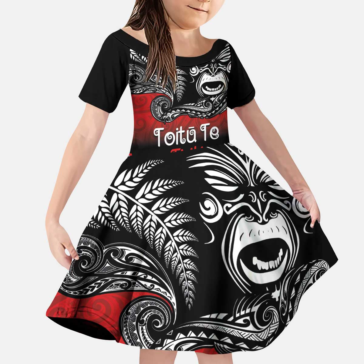 Aotearoa Toitu Te Tiriti Kid Short Sleeve Dress New Zealand Honour the Treaty - Fight Together - Vibe Hoodie Shop