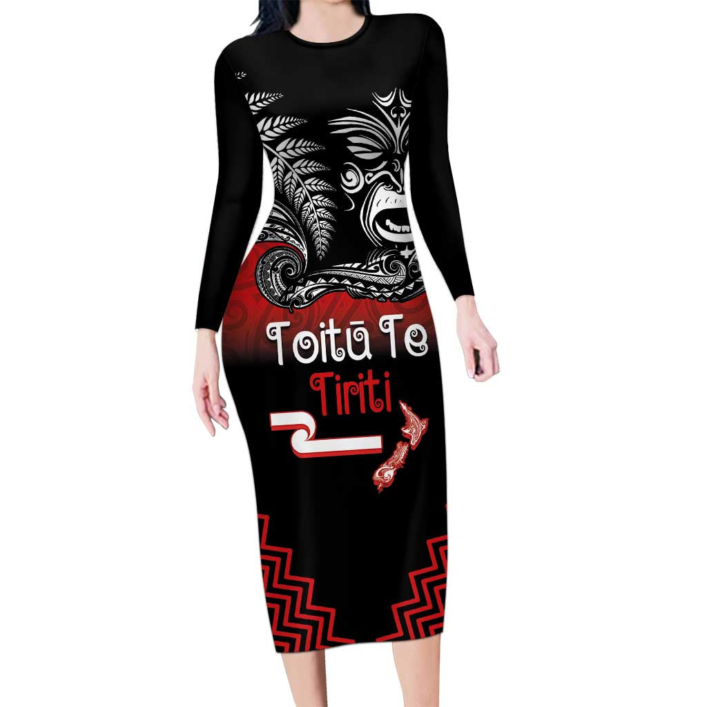 Aotearoa Toitu Te Tiriti Long Sleeve Bodycon Dress New Zealand Honour the Treaty - Fight Together