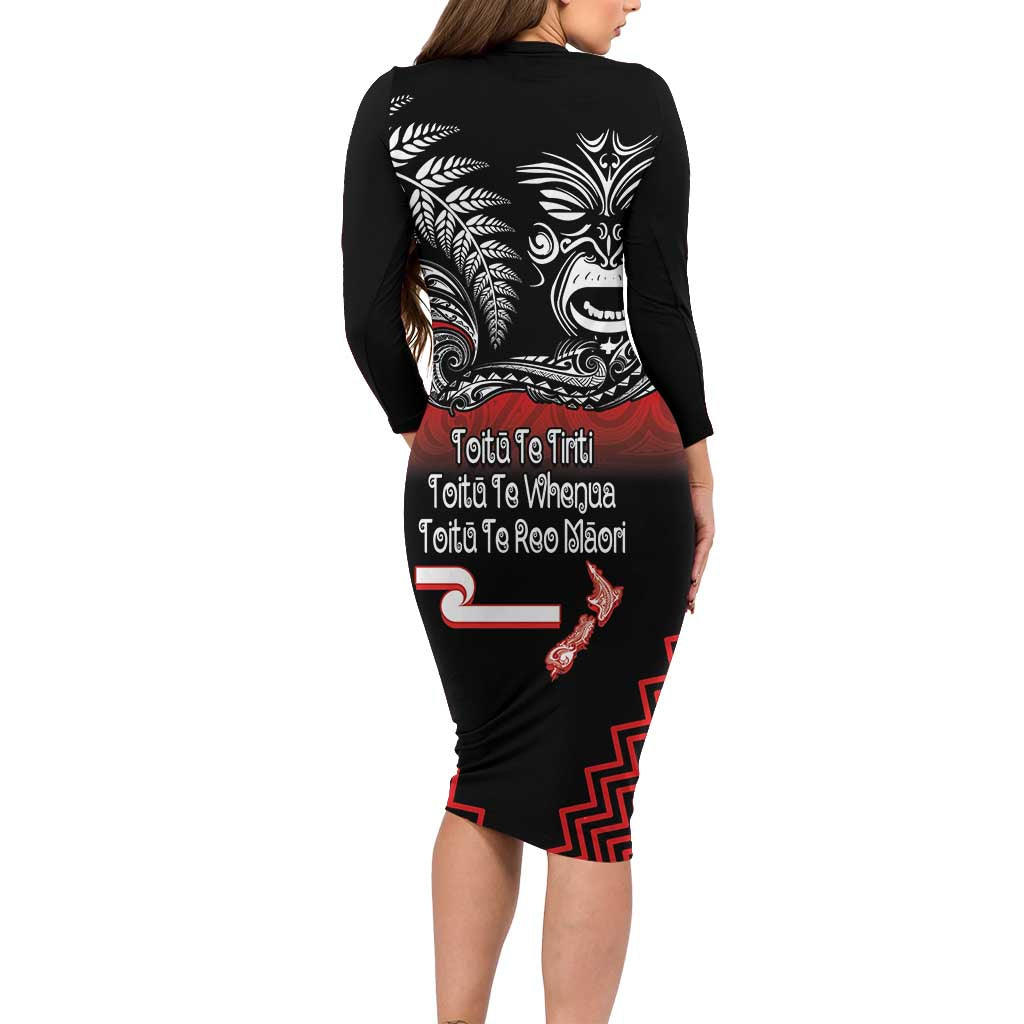 Aotearoa Toitu Te Tiriti Long Sleeve Bodycon Dress New Zealand Honour the Treaty - Fight Together