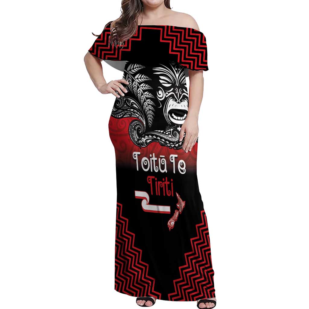 Aotearoa Toitu Te Tiriti Off Shoulder Maxi Dress New Zealand Honour the Treaty - Fight Together