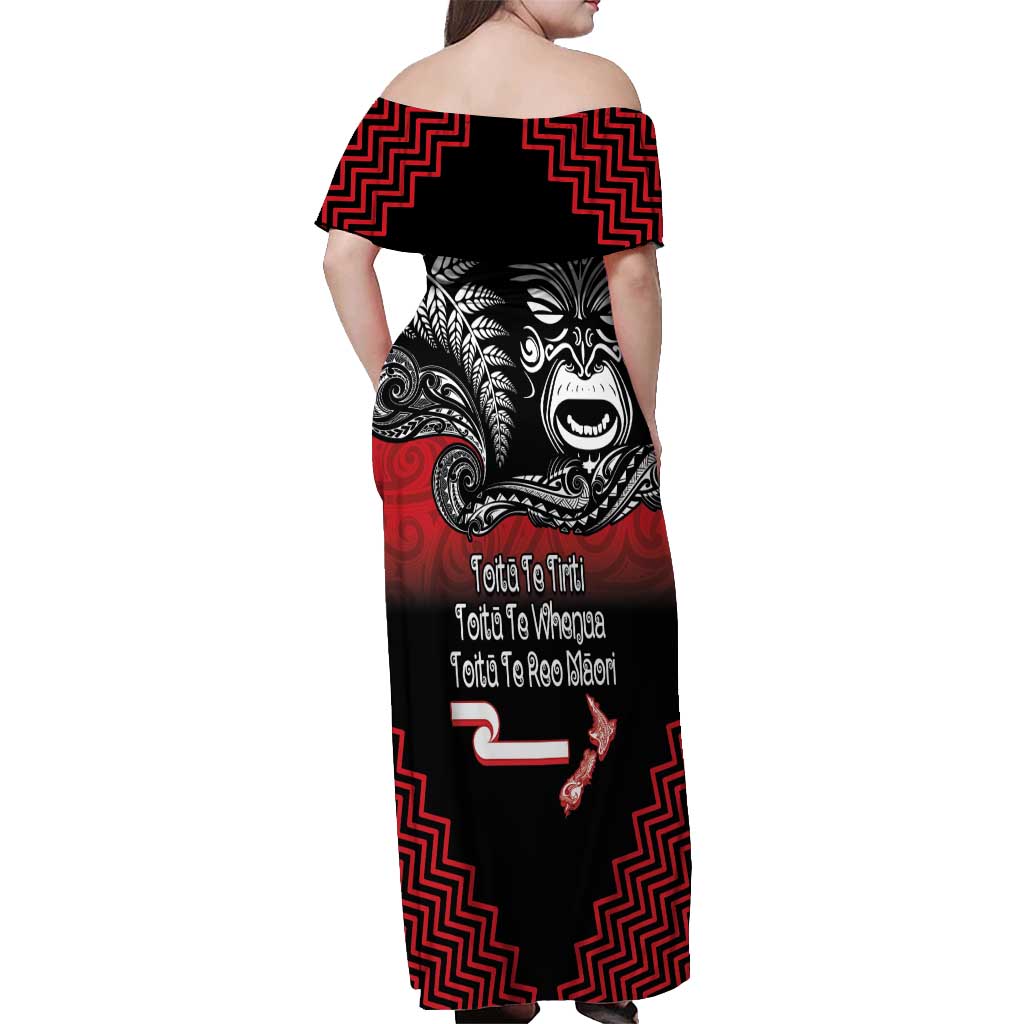 Aotearoa Toitu Te Tiriti Off Shoulder Maxi Dress New Zealand Honour the Treaty - Fight Together