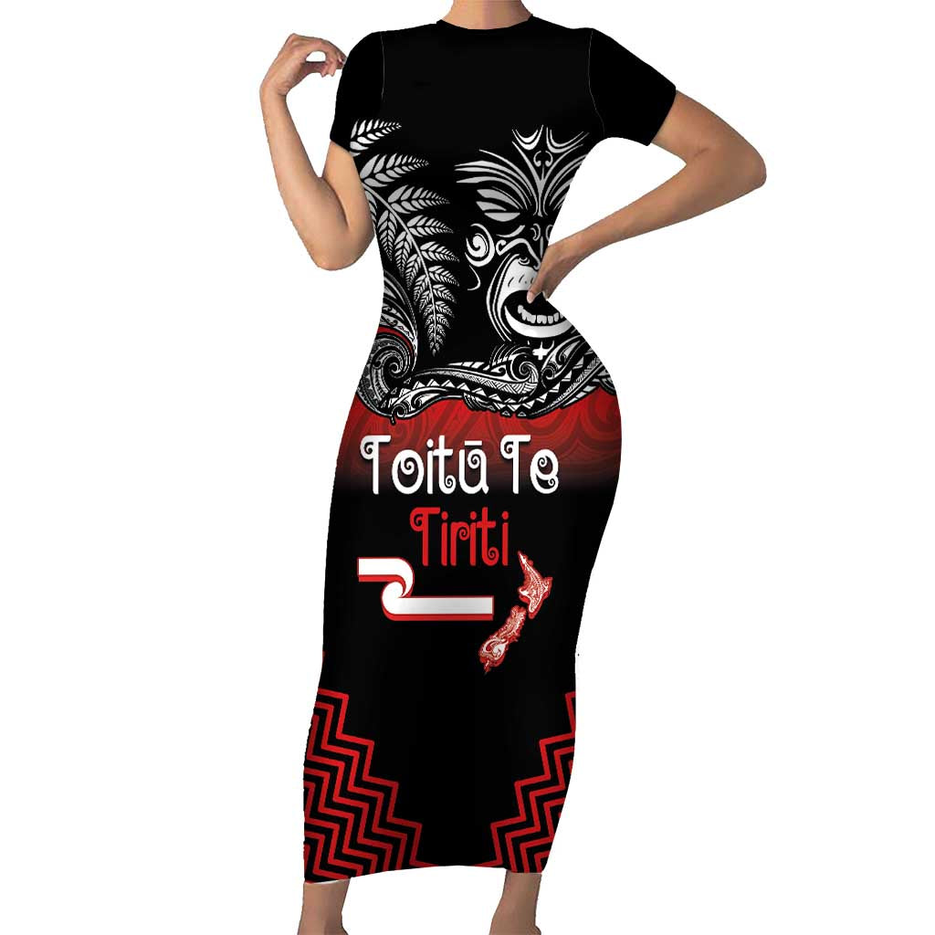 Aotearoa Toitu Te Tiriti Short Sleeve Bodycon Dress New Zealand Honour the Treaty - Fight Together