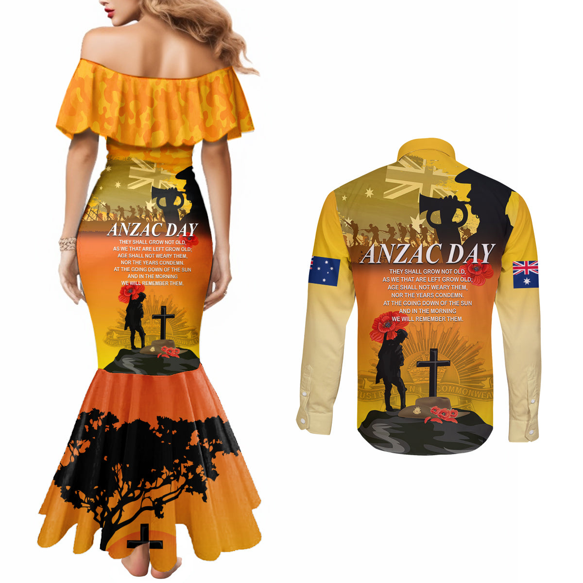 Australia ANZAC Day Couples Matching Mermaid Dress and Long Sleeve Button Shirt Gallipoli Lest We Forget