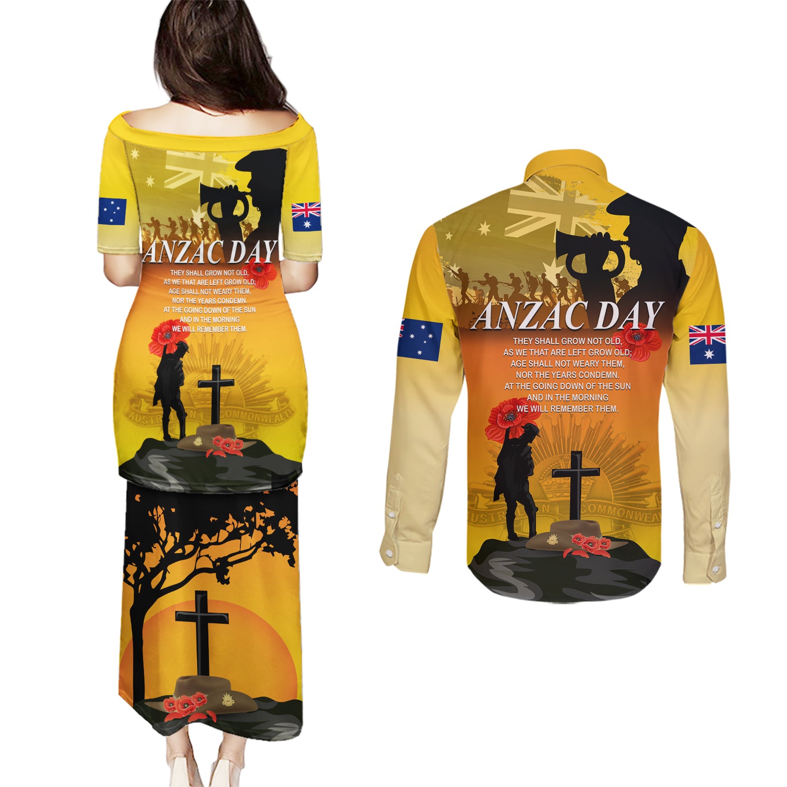 Australia ANZAC Day Couples Matching Puletasi and Long Sleeve Button Shirt Gallipoli Lest We Forget