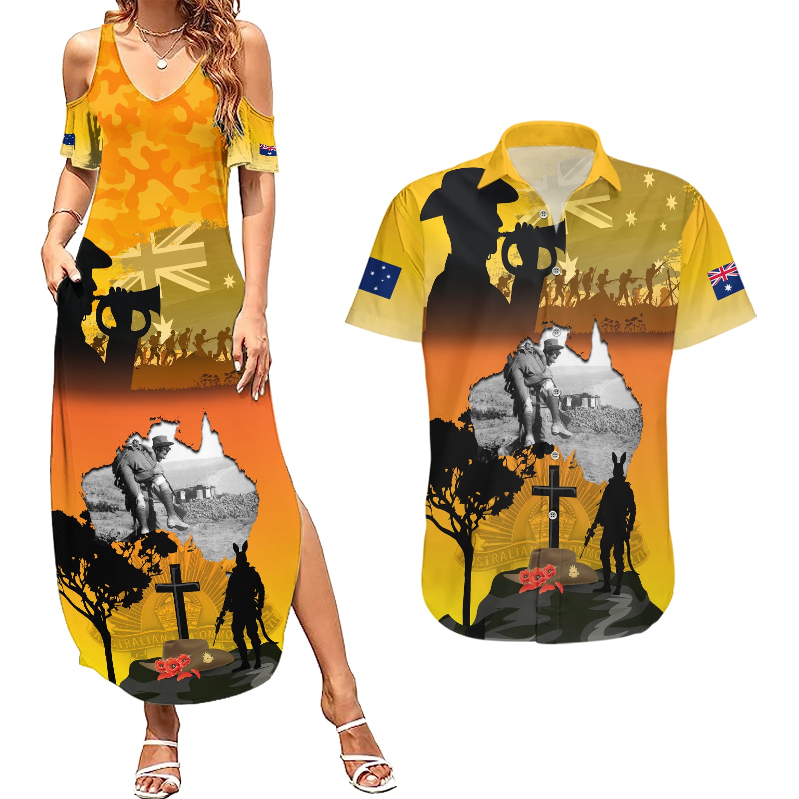 Australia ANZAC Day Couples Matching Summer Maxi Dress and Hawaiian Shirt Gallipoli Lest We Forget