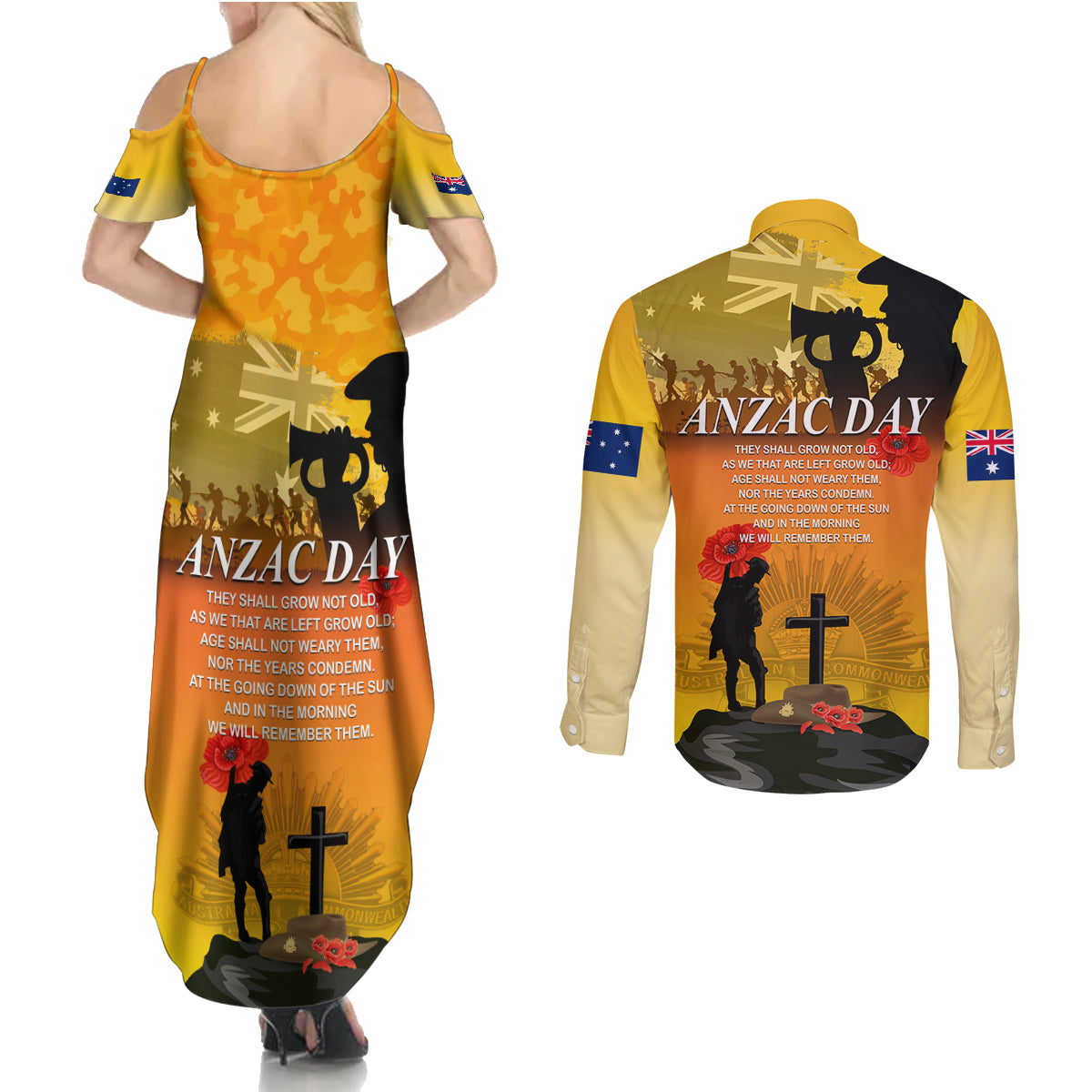Australia ANZAC Day Couples Matching Summer Maxi Dress and Long Sleeve Button Shirt Gallipoli Lest We Forget