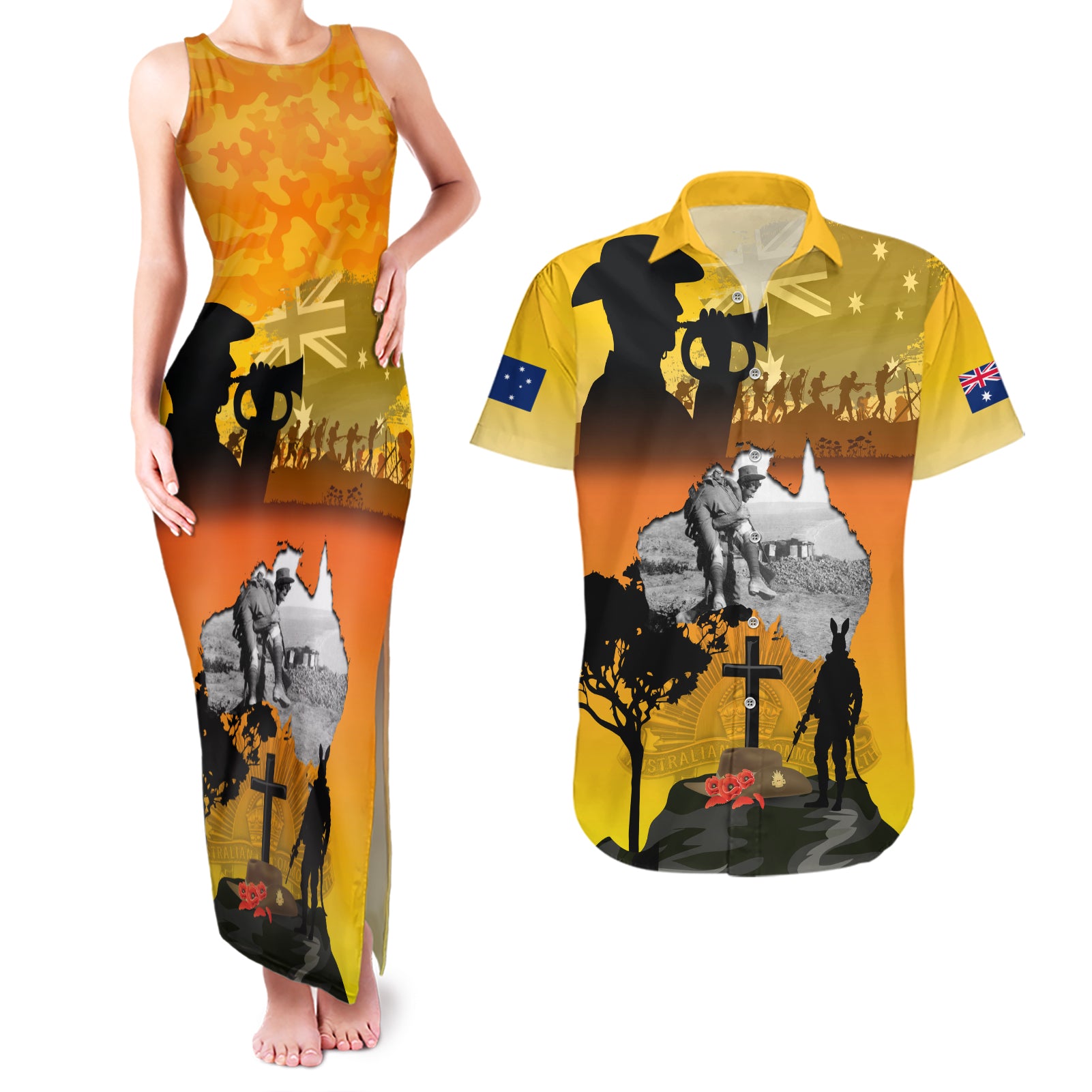 Australia ANZAC Day Couples Matching Tank Maxi Dress and Hawaiian Shirt Gallipoli Lest We Forget