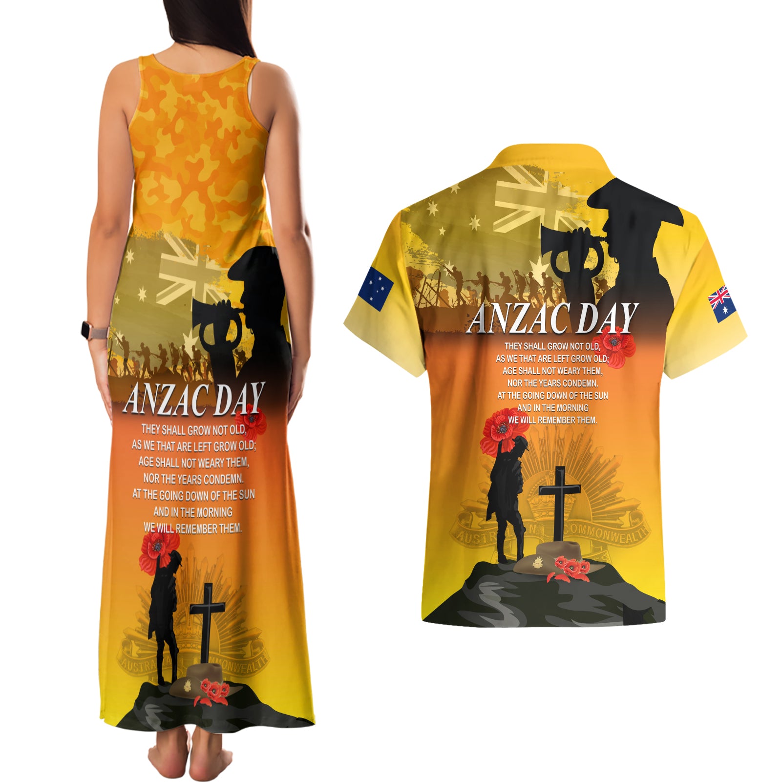 Australia ANZAC Day Couples Matching Tank Maxi Dress and Hawaiian Shirt Gallipoli Lest We Forget