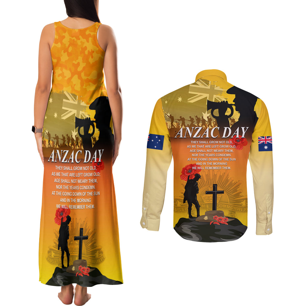 Australia ANZAC Day Couples Matching Tank Maxi Dress and Long Sleeve Button Shirt Gallipoli Lest We Forget