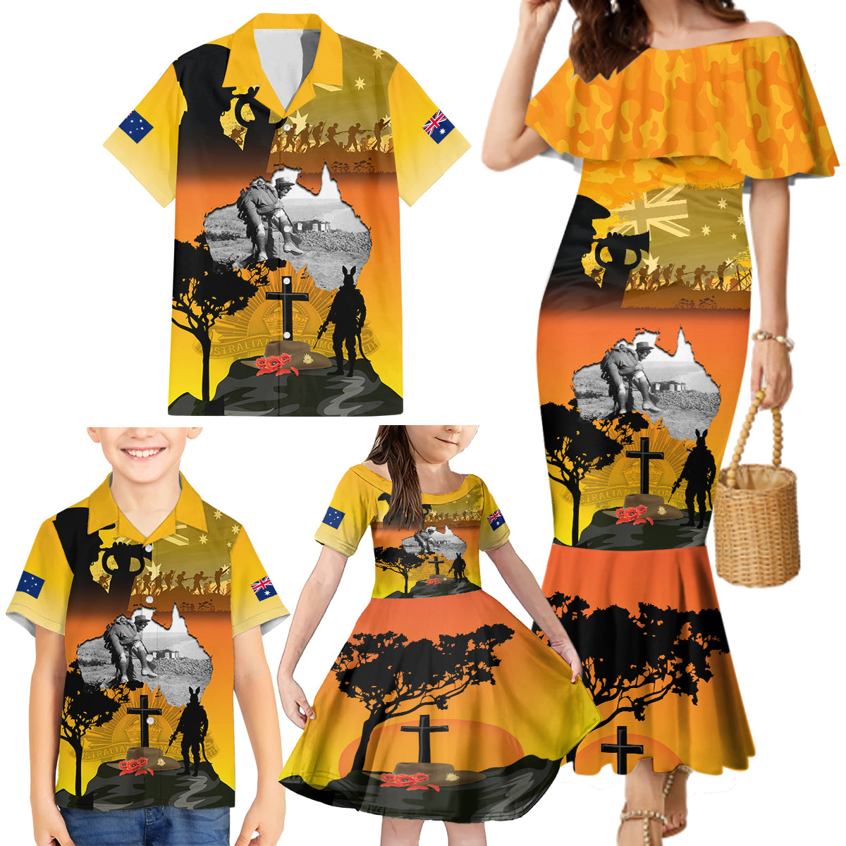 Australia ANZAC Day Family Matching Mermaid Dress and Hawaiian Shirt Gallipoli Lest We Forget