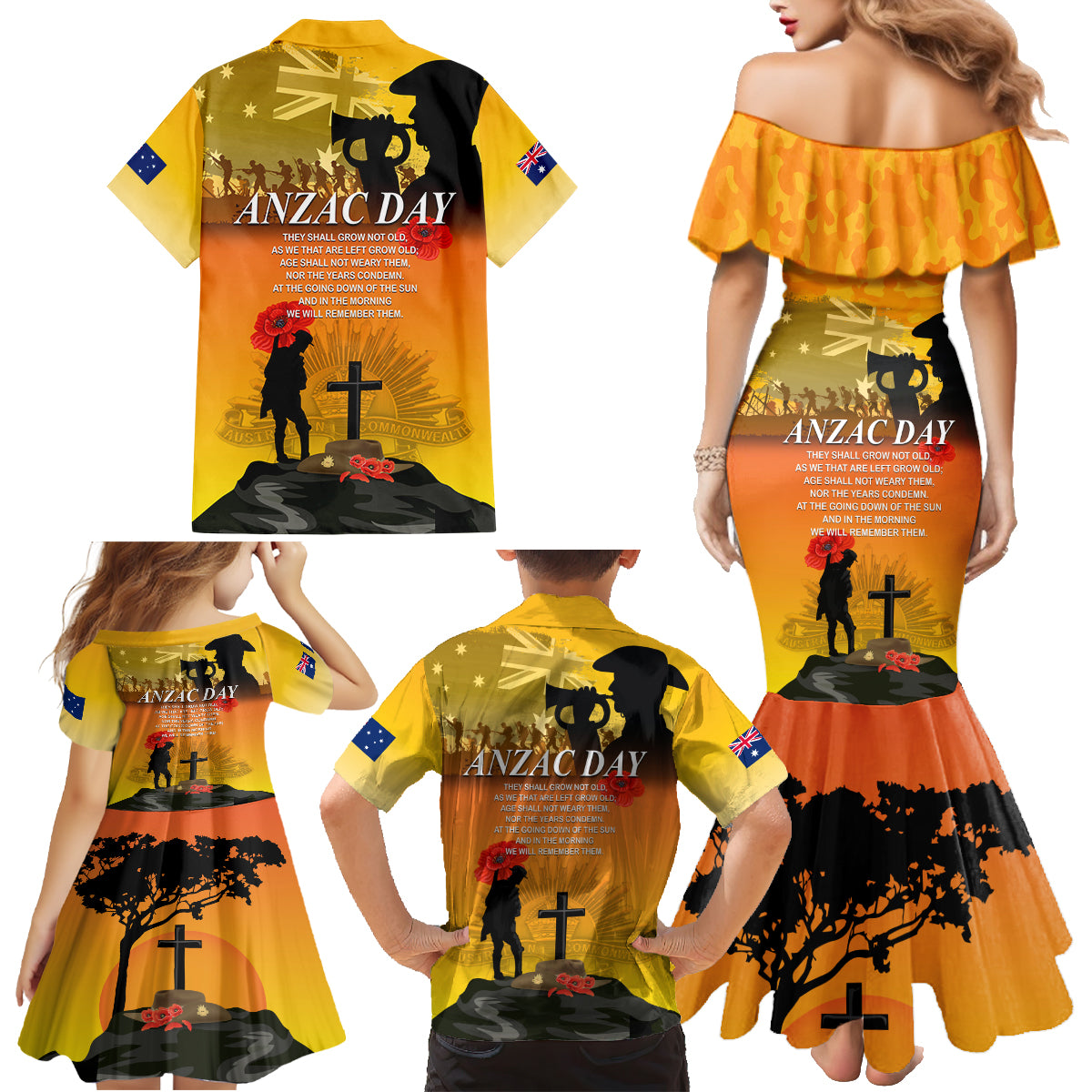 Australia ANZAC Day Family Matching Mermaid Dress and Hawaiian Shirt Gallipoli Lest We Forget