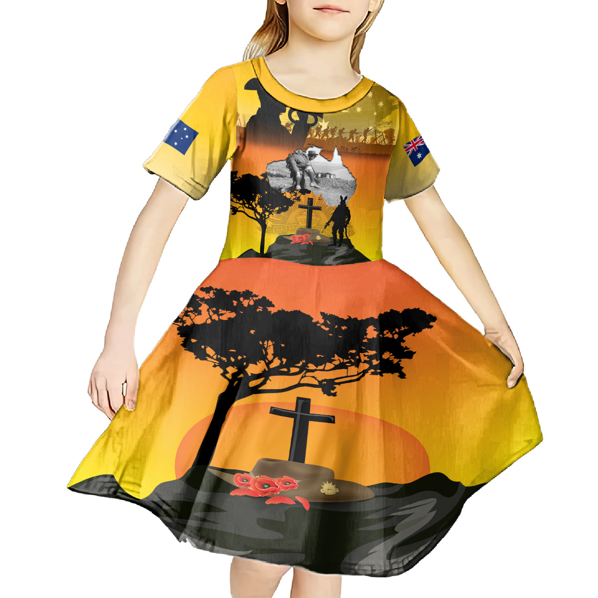 Australia ANZAC Day Kid Short Sleeve Dress Gallipoli Lest We Forget - Vibe Hoodie Shop