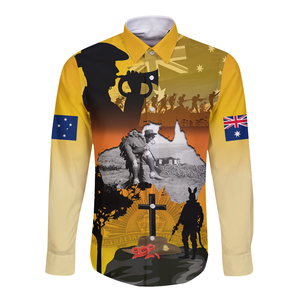Australia ANZAC Day Long Sleeve Button Shirt Gallipoli Lest We Forget - Vibe Hoodie Shop