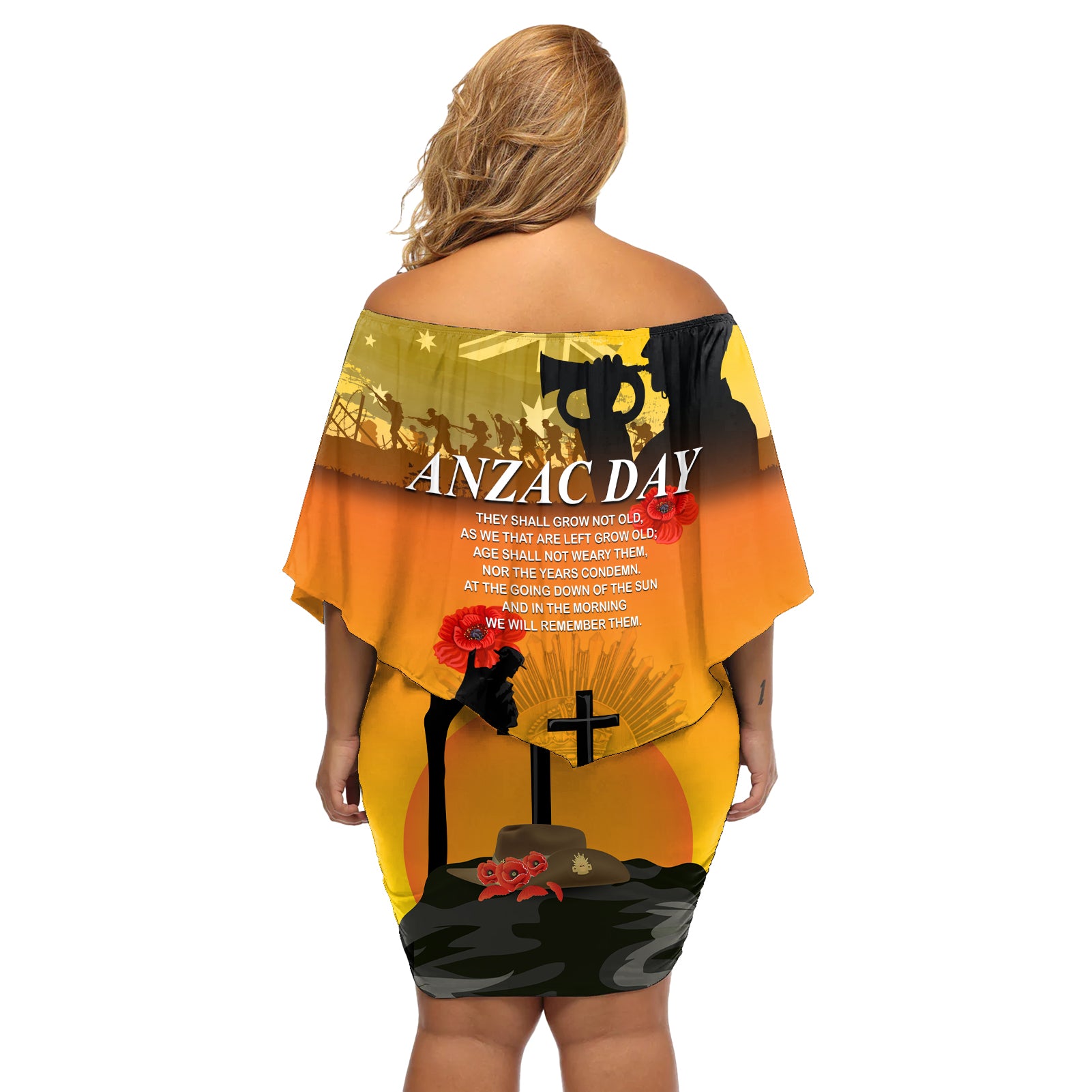 Australia ANZAC Day Off Shoulder Short Dress Gallipoli Lest We Forget