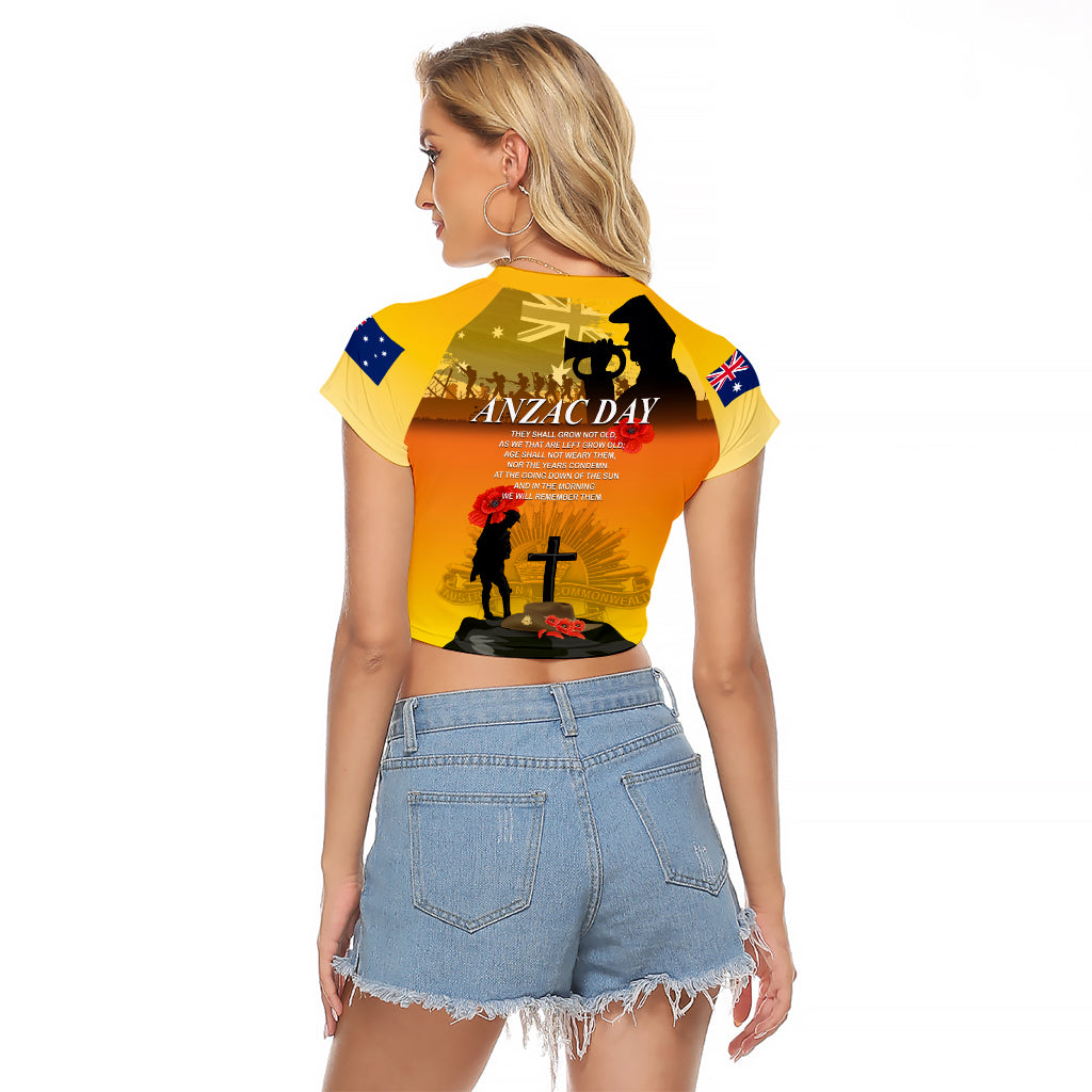 Australia ANZAC Day Raglan Cropped T Shirt Gallipoli Lest We Forget - Vibe Hoodie Shop