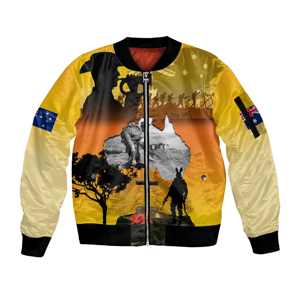 Australia ANZAC Day Sleeve Zip Bomber Jacket Gallipoli Lest We Forget