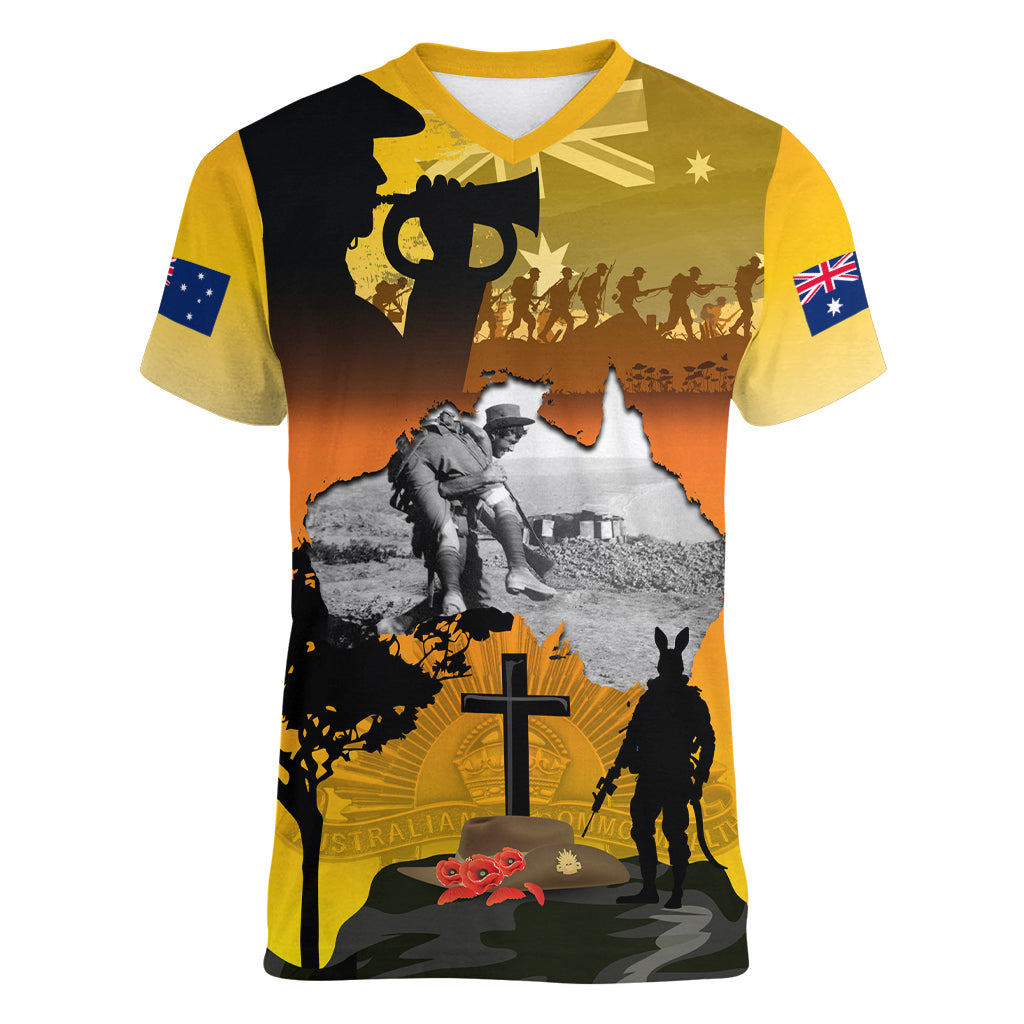 Australia ANZAC Day Women V Neck T Shirt Gallipoli Lest We Forget - Vibe Hoodie Shop