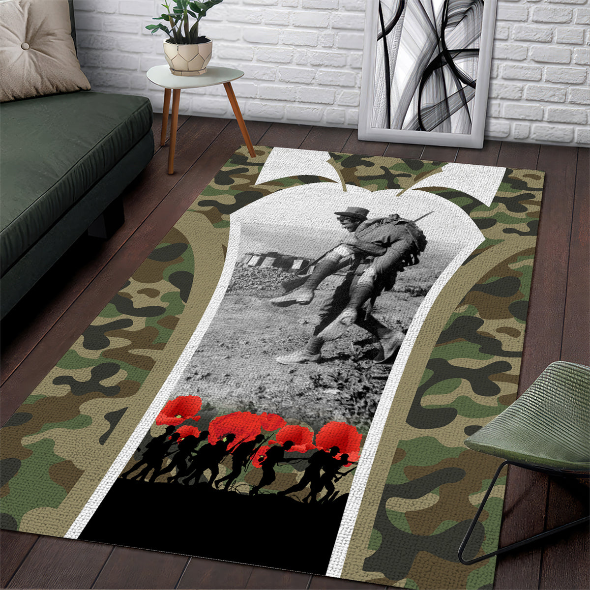 New Zealand and Australia ANZAC Day Area Rug Koala and Kiwi Bird Soldier Gallipoli Camouflage Style - Vibe Hoodie Shop