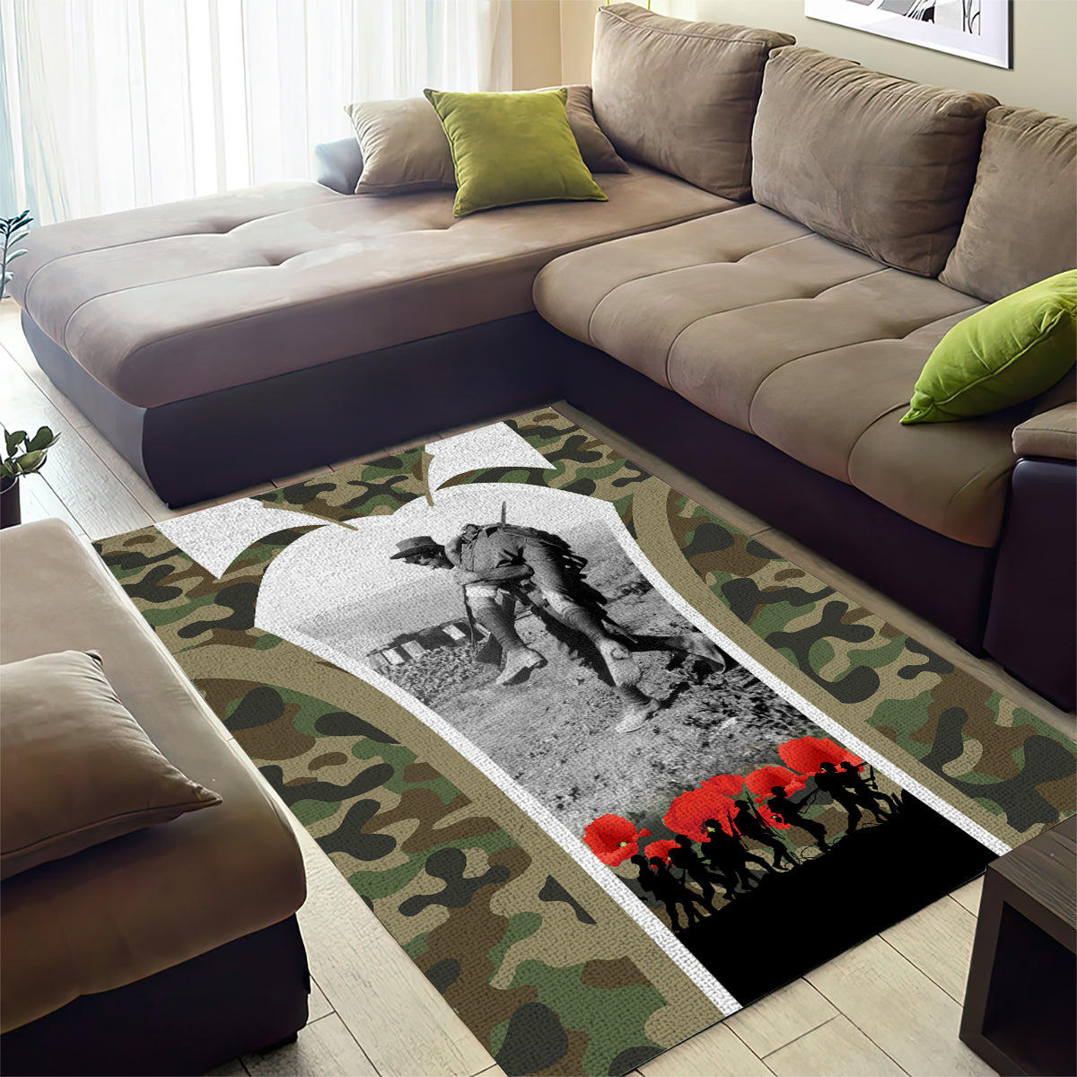 New Zealand and Australia ANZAC Day Area Rug Koala and Kiwi Bird Soldier Gallipoli Camouflage Style - Vibe Hoodie Shop