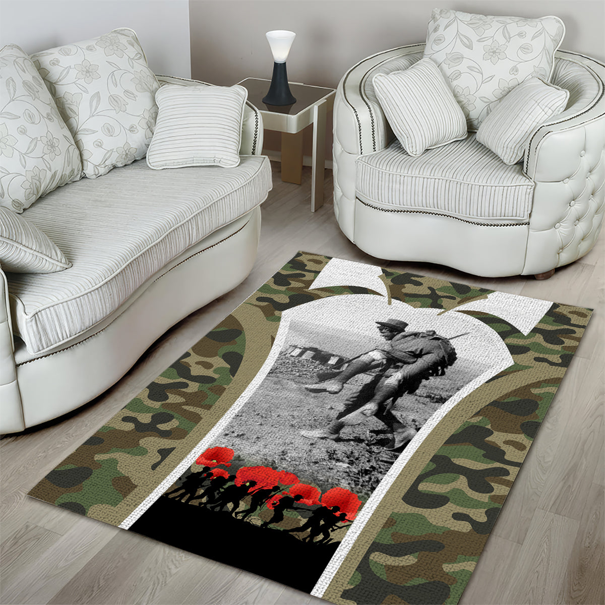 New Zealand and Australia ANZAC Day Area Rug Koala and Kiwi Bird Soldier Gallipoli Camouflage Style - Vibe Hoodie Shop