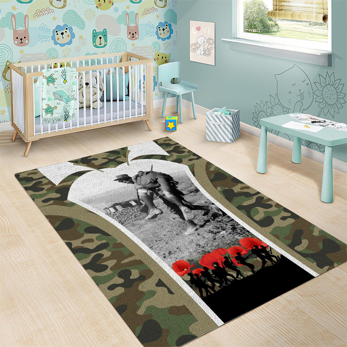 New Zealand and Australia ANZAC Day Area Rug Koala and Kiwi Bird Soldier Gallipoli Camouflage Style - Vibe Hoodie Shop