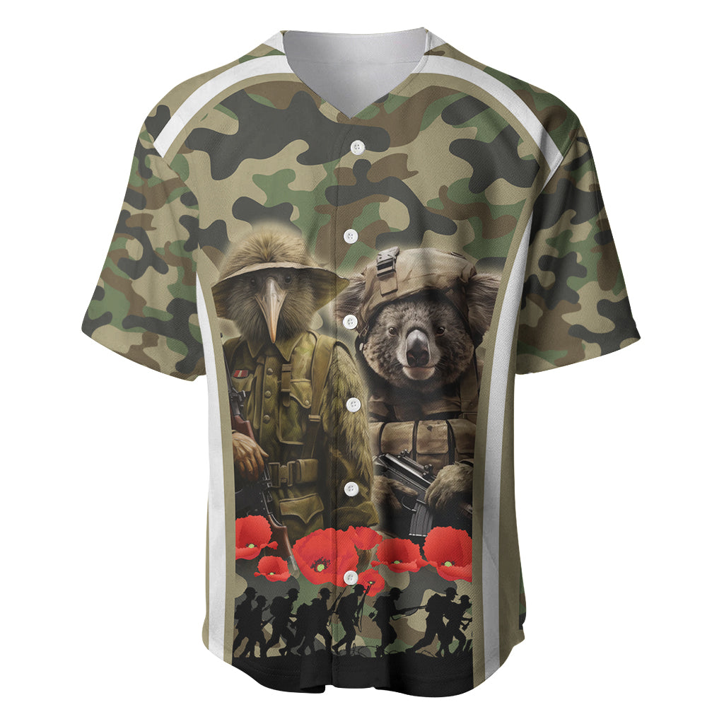 New Zealand and Australia ANZAC Day Baseball Jersey Koala and Kiwi Bird Soldier Gallipoli Camouflage Style - Vibe Hoodie Shop