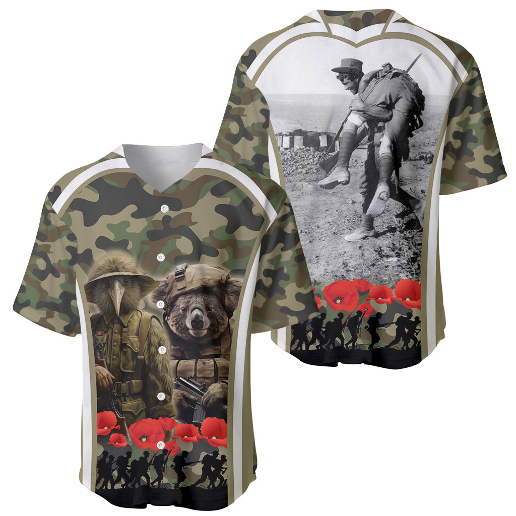 New Zealand and Australia ANZAC Day Baseball Jersey Koala and Kiwi Bird Soldier Gallipoli Camouflage Style - Vibe Hoodie Shop