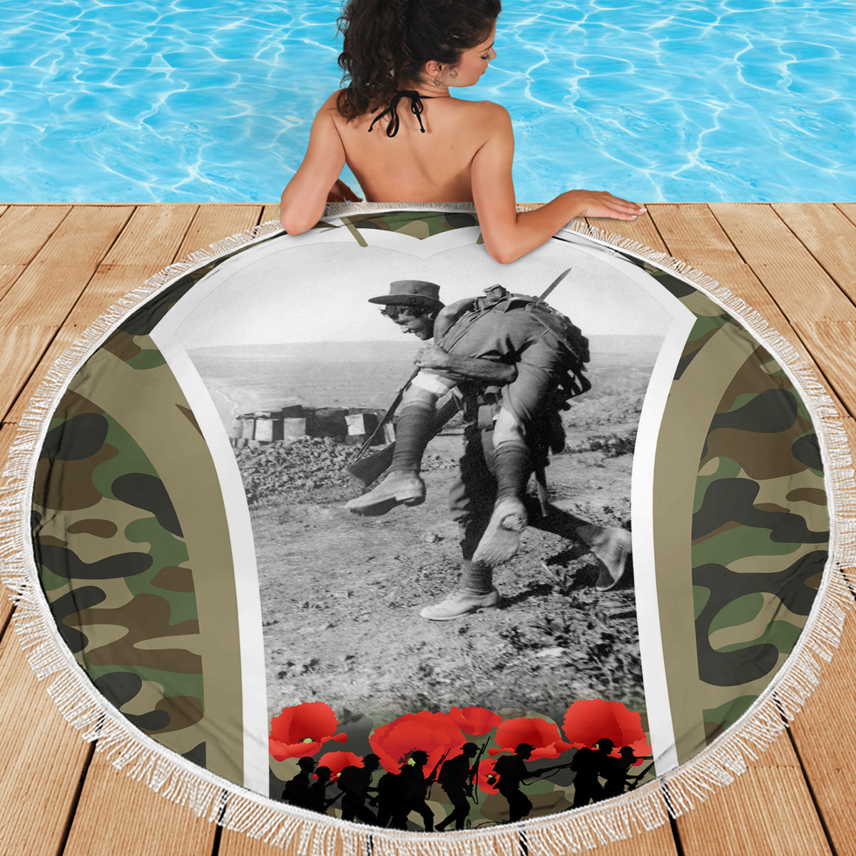 New Zealand and Australia ANZAC Day Beach Blanket Koala and Kiwi Bird Soldier Gallipoli Camouflage Style