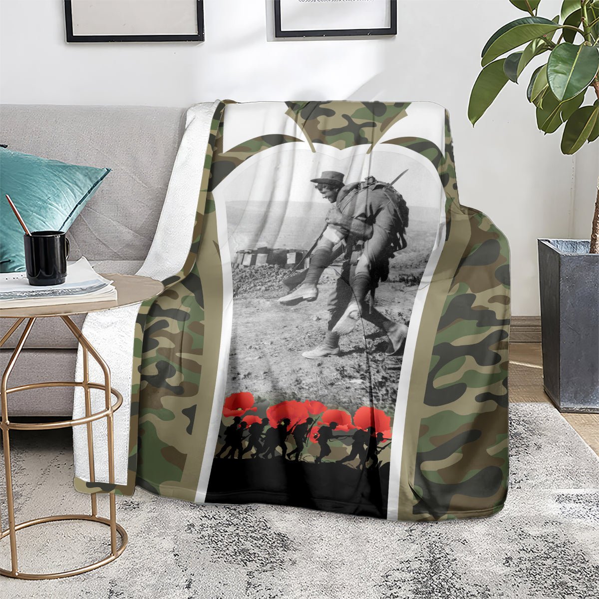 New Zealand and Australia ANZAC Day Blanket Koala and Kiwi Bird Soldier Gallipoli Camouflage Style - Vibe Hoodie Shop