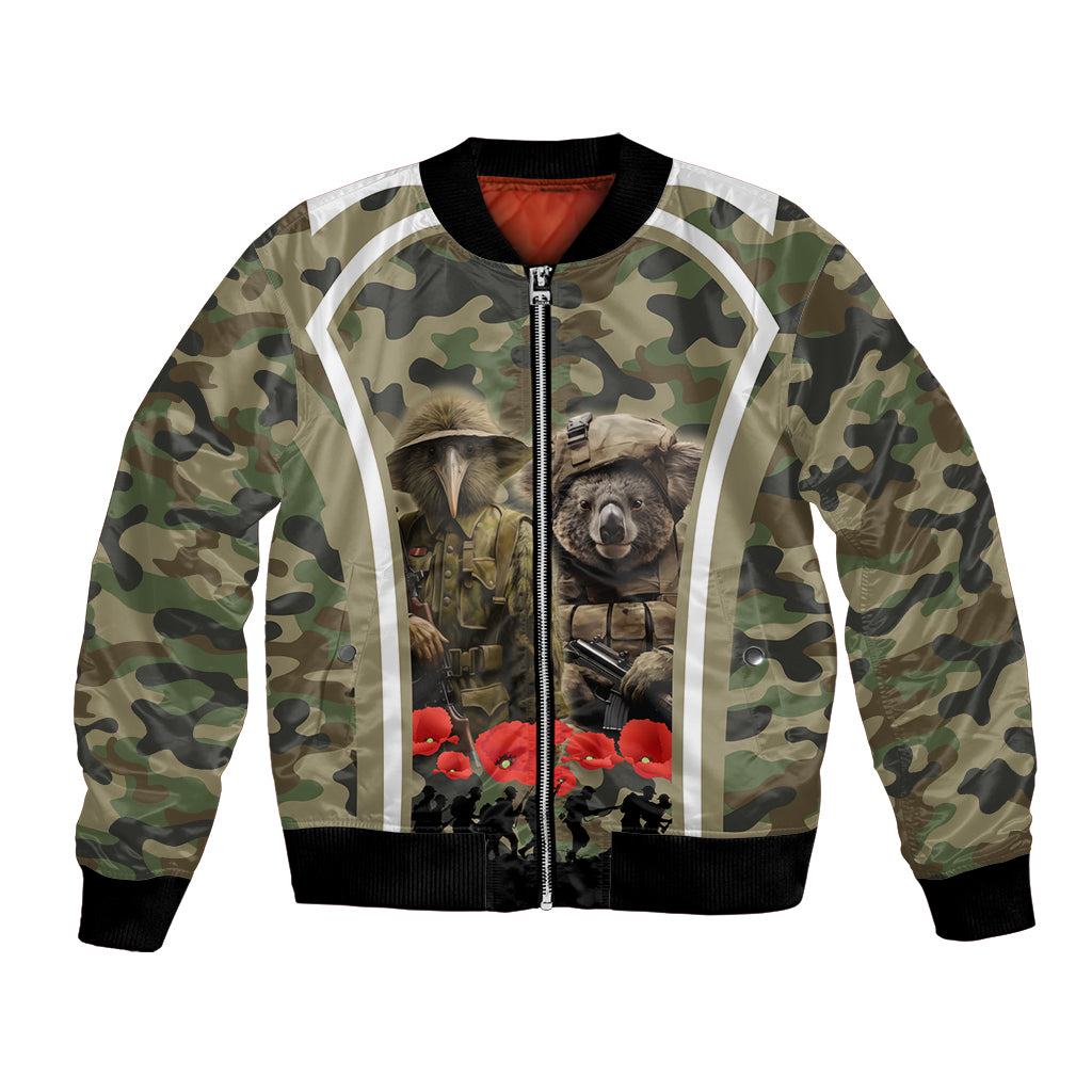 New Zealand and Australia ANZAC Day Bomber Jacket Koala and Kiwi Bird Soldier Gallipoli Camouflage Style - Vibe Hoodie Shop