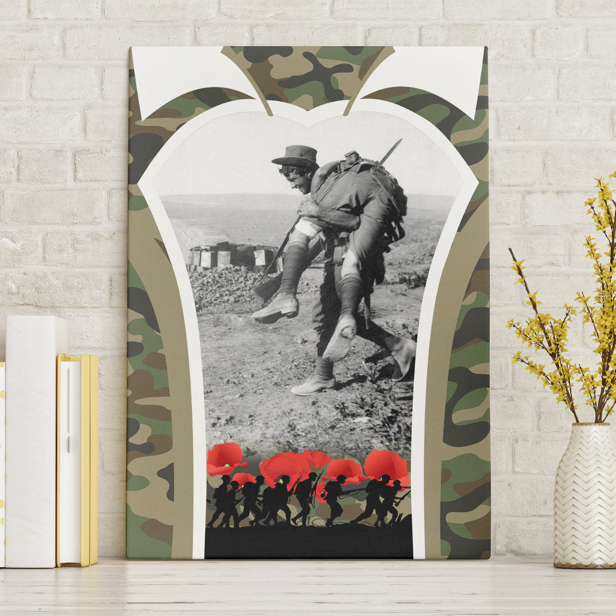 New Zealand and Australia ANZAC Day Canvas Wall Art Koala and Kiwi Bird Soldier Gallipoli Camouflage Style