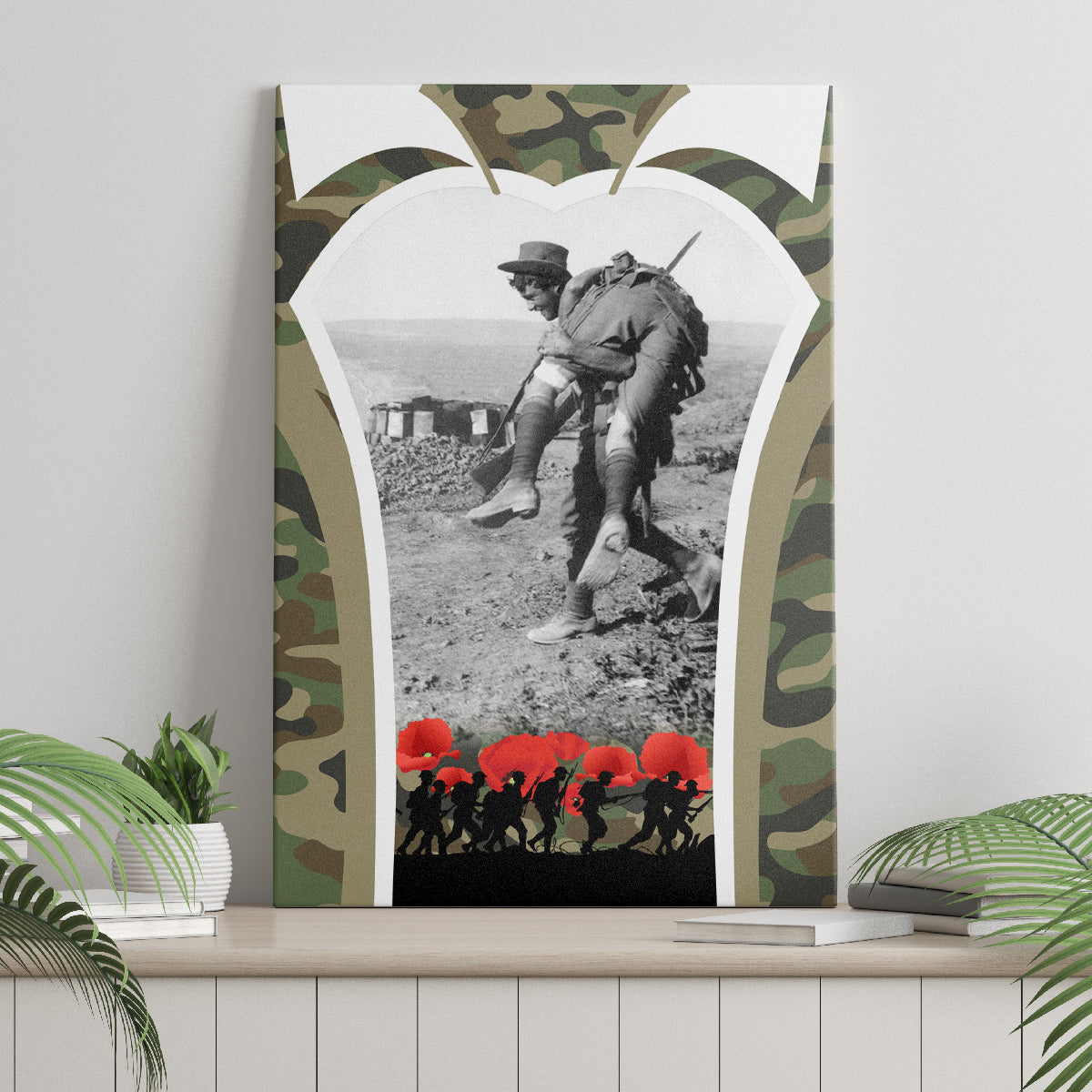 New Zealand and Australia ANZAC Day Canvas Wall Art Koala and Kiwi Bird Soldier Gallipoli Camouflage Style