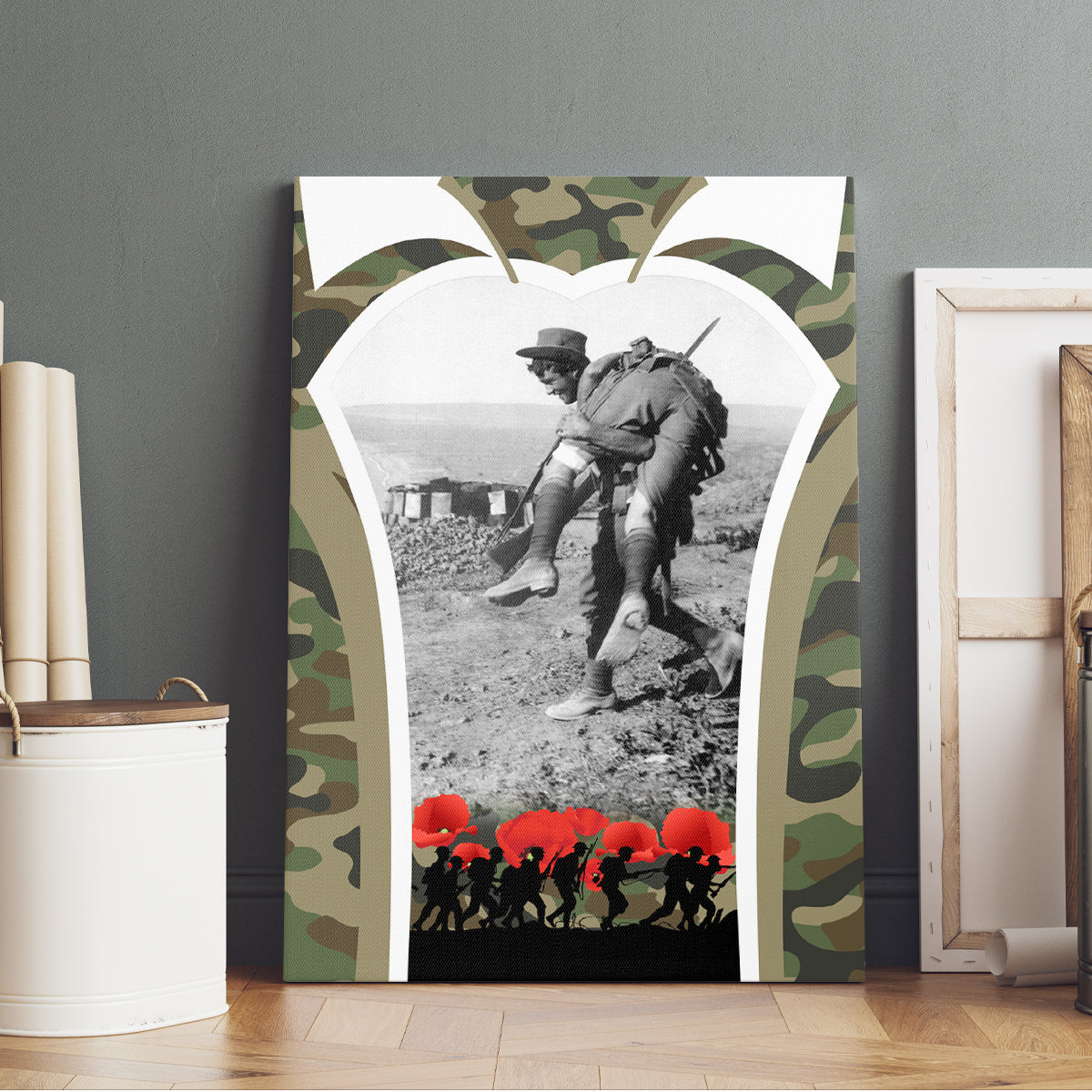 New Zealand and Australia ANZAC Day Canvas Wall Art Koala and Kiwi Bird Soldier Gallipoli Camouflage Style