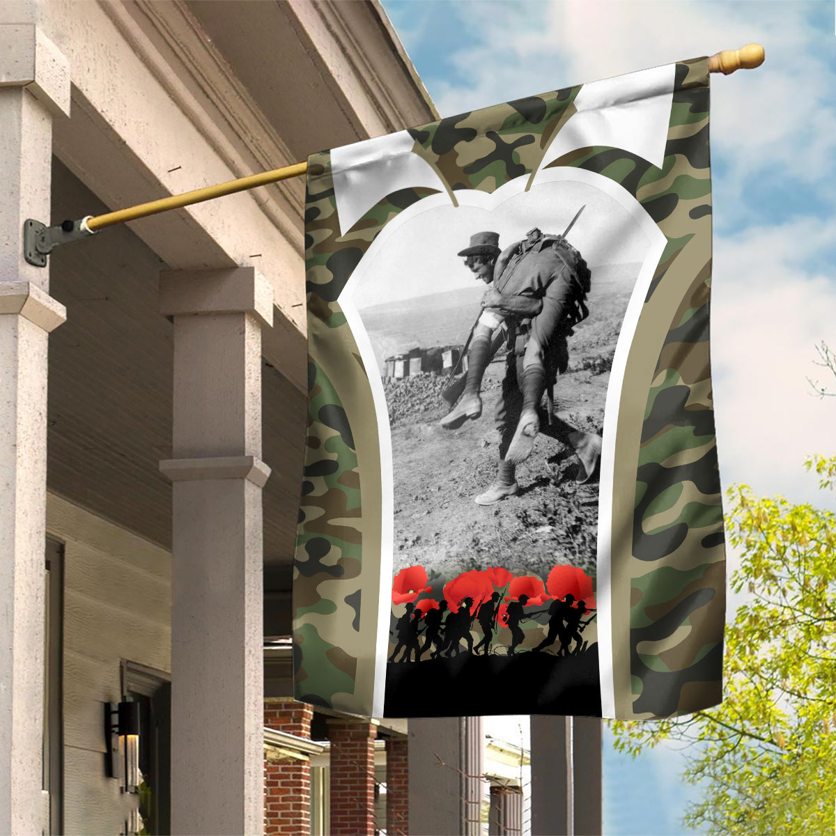 New Zealand and Australia ANZAC Day Garden Flag Koala and Kiwi Bird Soldier Gallipoli Camouflage Style - Vibe Hoodie Shop