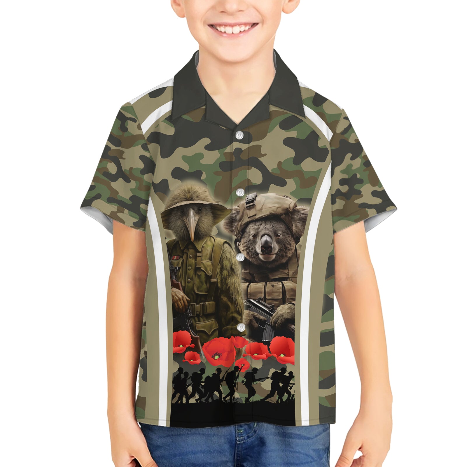 New Zealand and Australia ANZAC Day Hawaiian Shirt Koala and Kiwi Bird Soldier Gallipoli Camouflage Style - Vibe Hoodie Shop