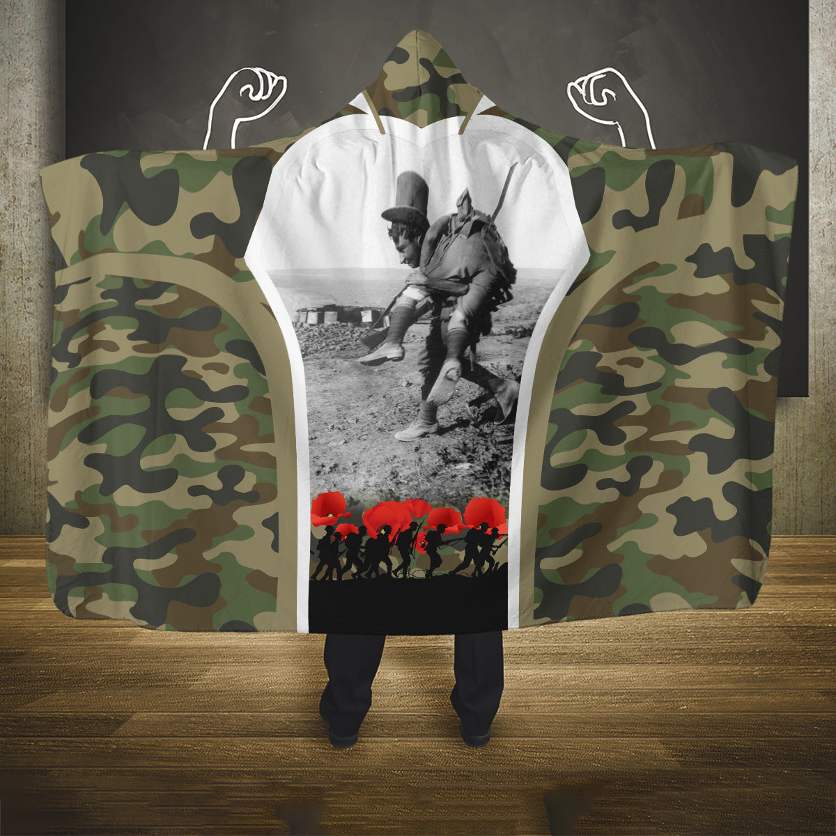 New Zealand and Australia ANZAC Day Hooded Blanket Koala and Kiwi Bird Soldier Gallipoli Camouflage Style