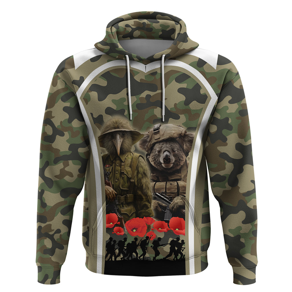 New Zealand and Australia ANZAC Day Hoodie Koala and Kiwi Bird Soldier Gallipoli Camouflage Style - Vibe Hoodie Shop