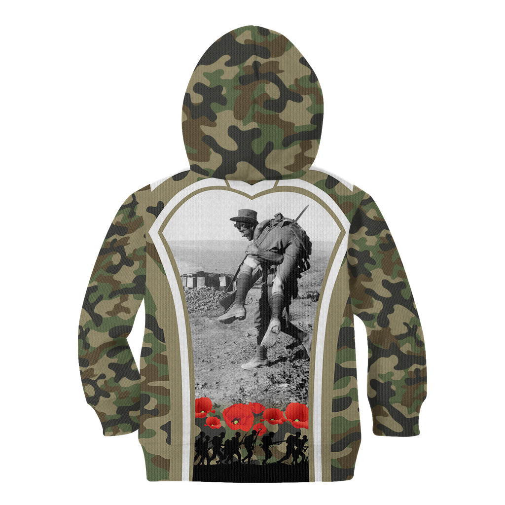 New Zealand and Australia ANZAC Day Kid Hoodie Koala and Kiwi Bird Soldier Gallipoli Camouflage Style - Vibe Hoodie Shop