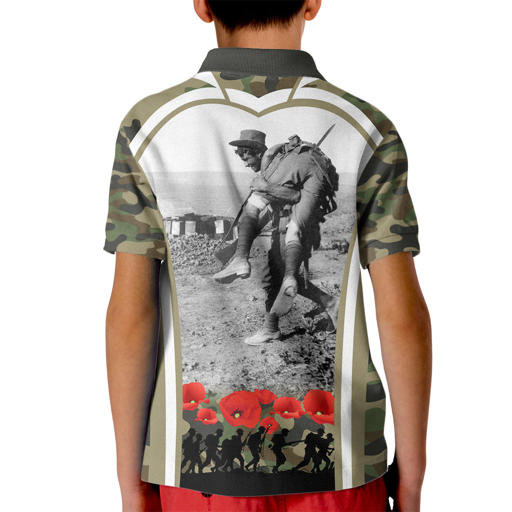 New Zealand and Australia ANZAC Day Kid Polo Shirt Koala and Kiwi Bird Soldier Gallipoli Camouflage Style - Vibe Hoodie Shop