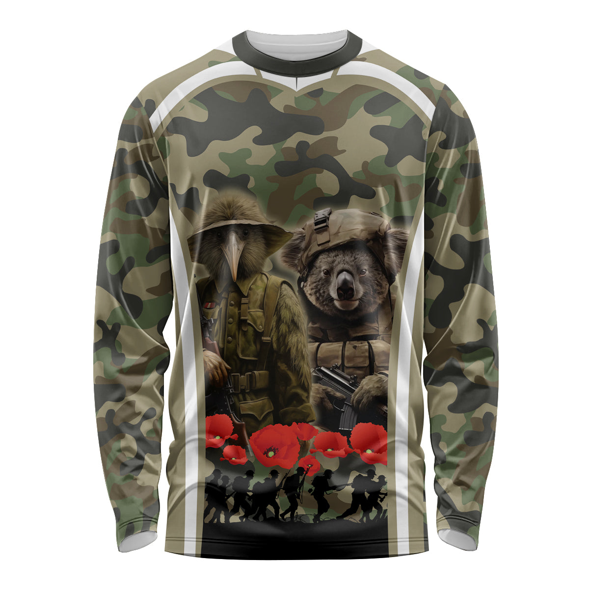 New Zealand and Australia ANZAC Day Long Sleeve Shirt Koala and Kiwi Bird Soldier Gallipoli Camouflage Style - Vibe Hoodie Shop