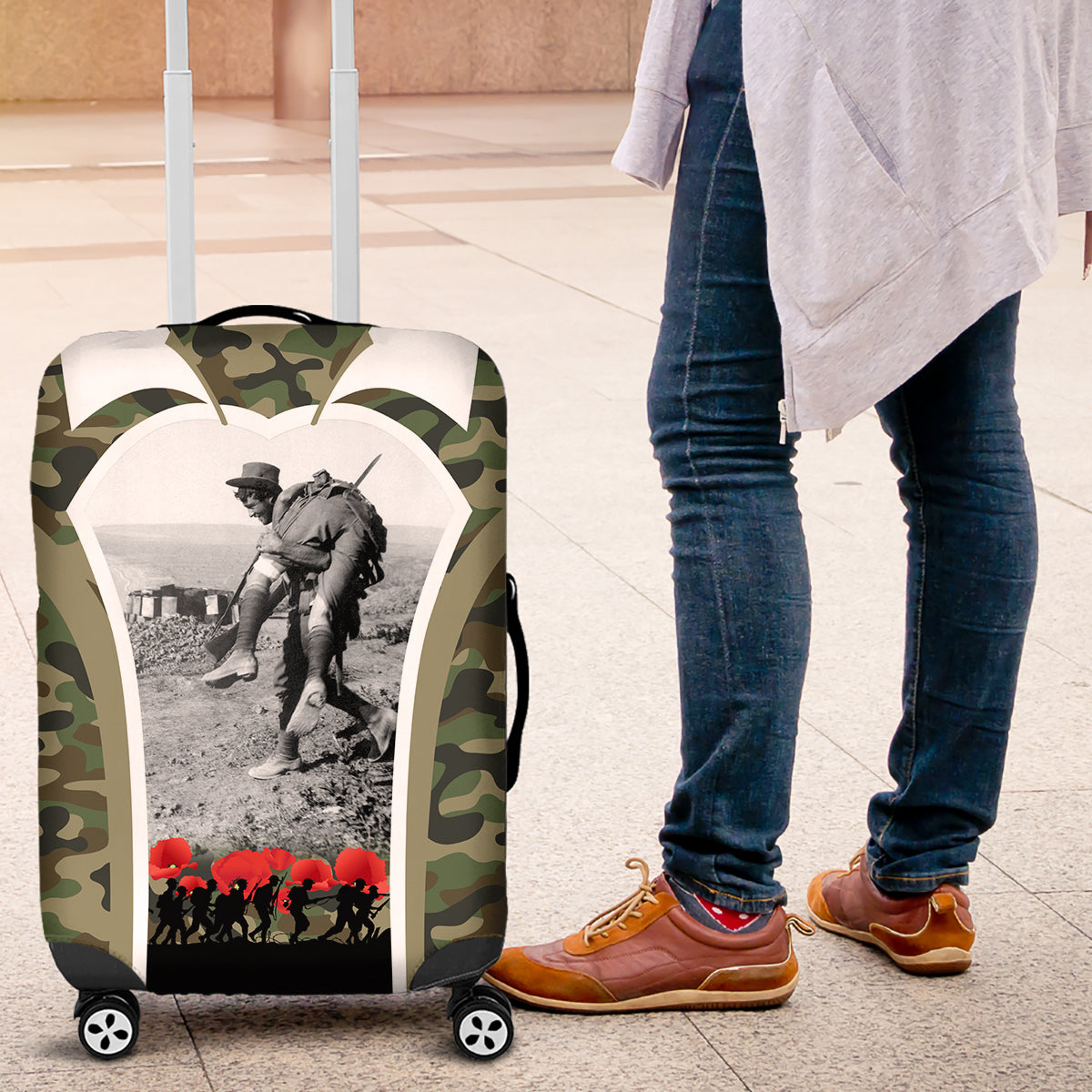 New Zealand and Australia ANZAC Day Luggage Cover Koala and Kiwi Bird Soldier Gallipoli Camouflage Style - Vibe Hoodie Shop