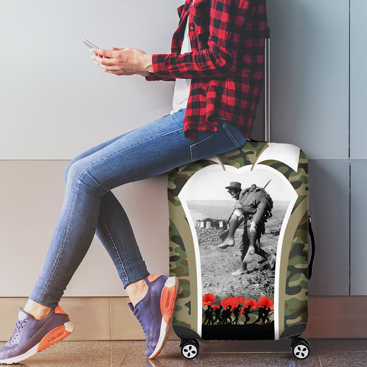 New Zealand and Australia ANZAC Day Luggage Cover Koala and Kiwi Bird Soldier Gallipoli Camouflage Style - Vibe Hoodie Shop